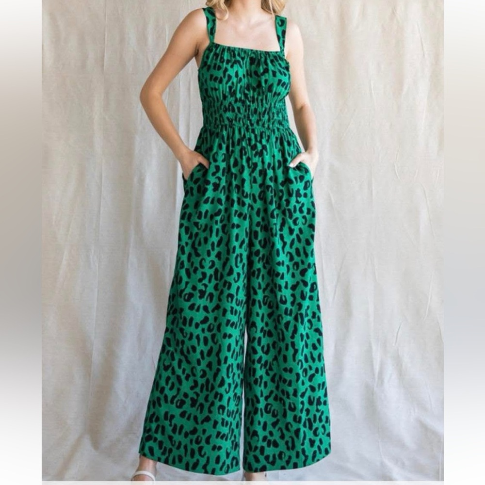 Green Leopard Print Jumpsuit